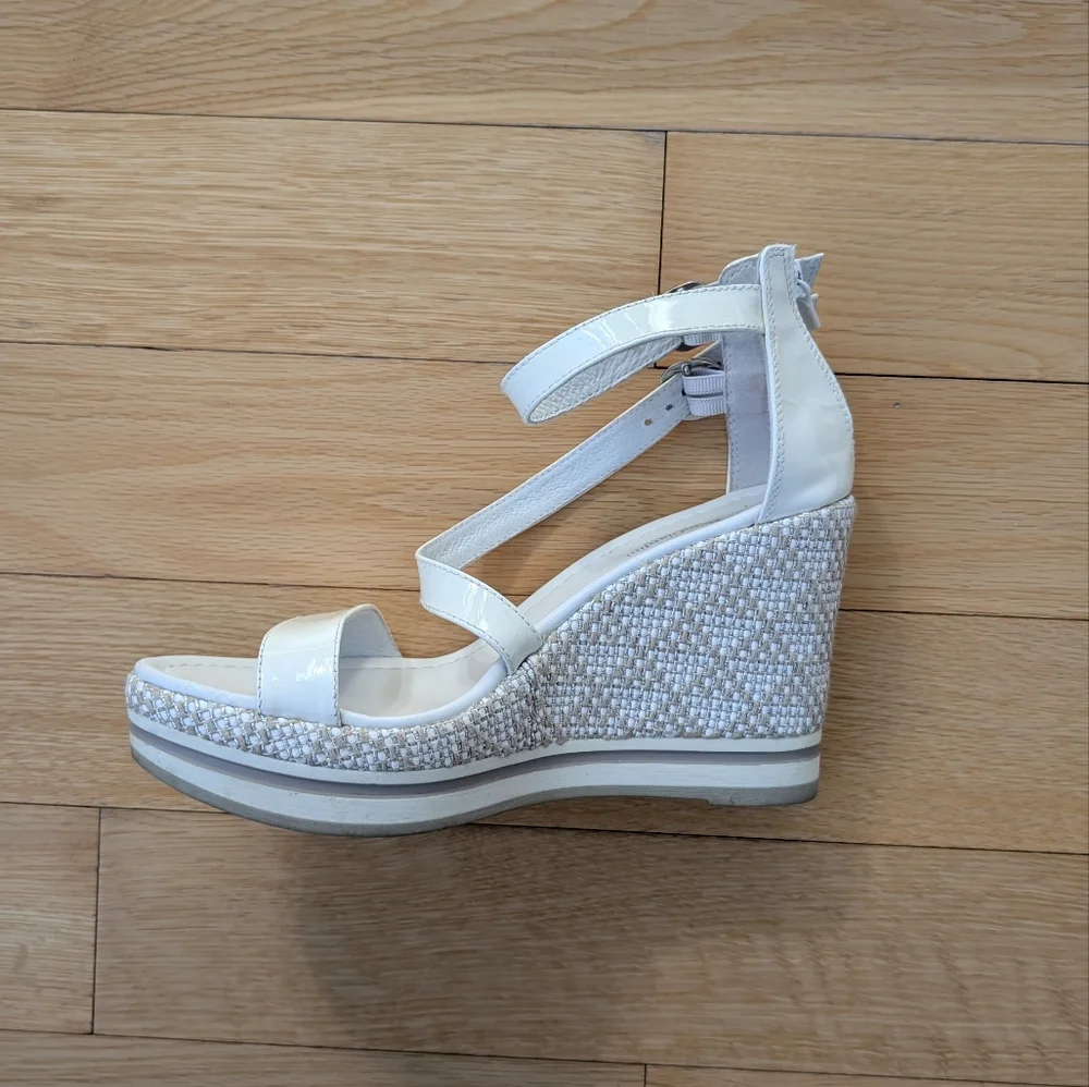 Nero Giardini White and Beige Wedge Sandals